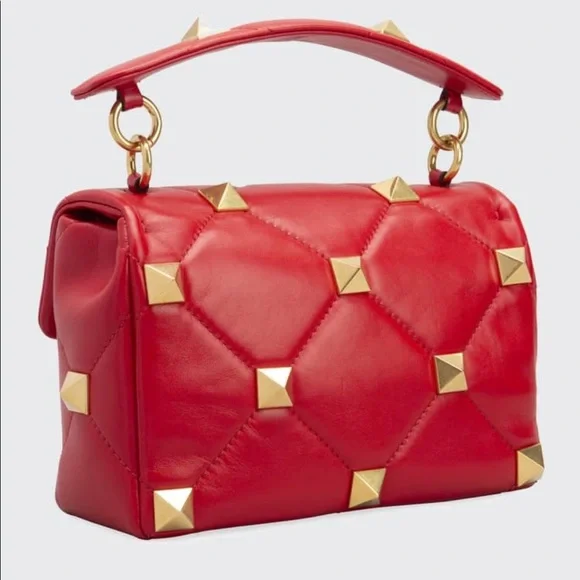 VALENTINO GARAVANI Roman Stud Medium Quilted Chain Shoulder Bag Red - Picture 4 of 16